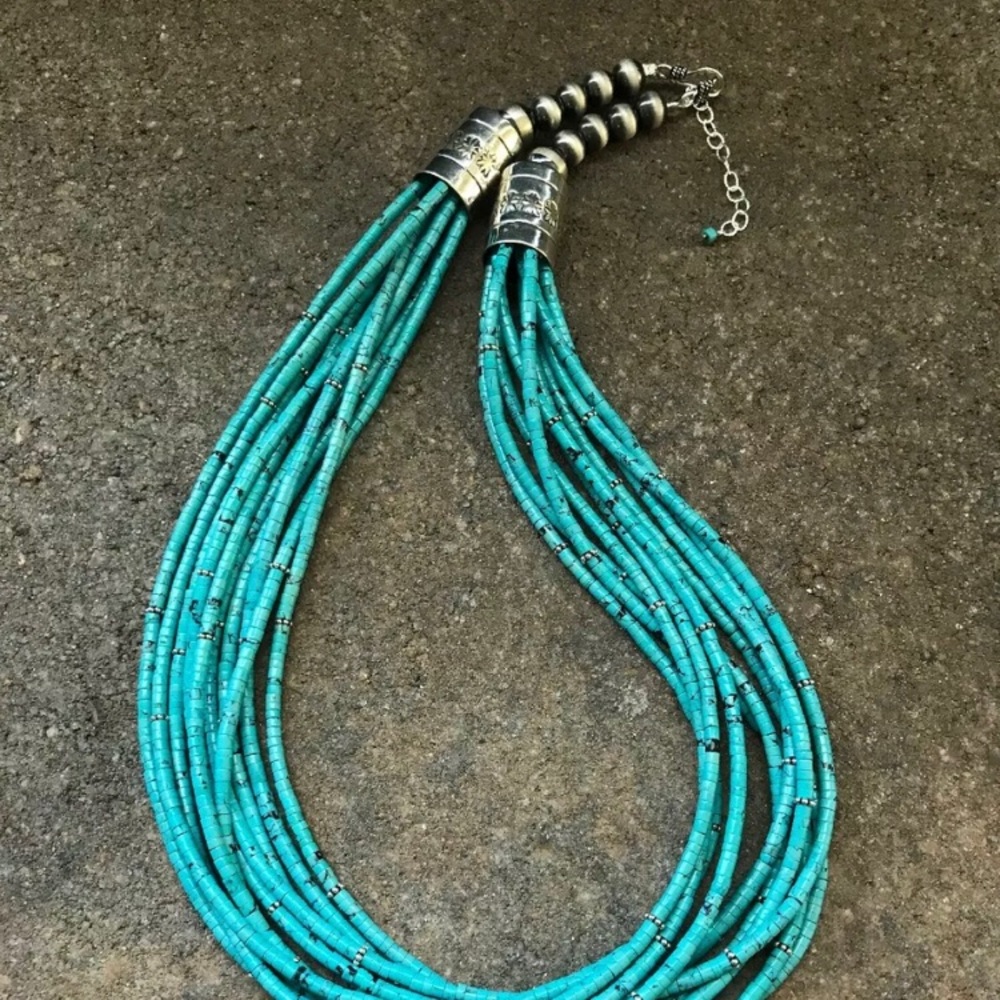 Sterlingsilver Multi Strand Turquoise Beadnecklace - image 5
